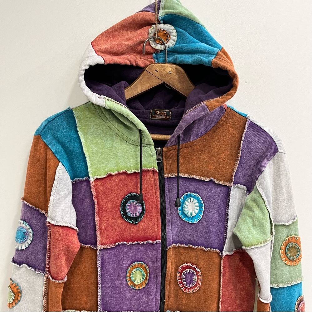 Rising International Multicolor Patchwork Hooded … - image 5